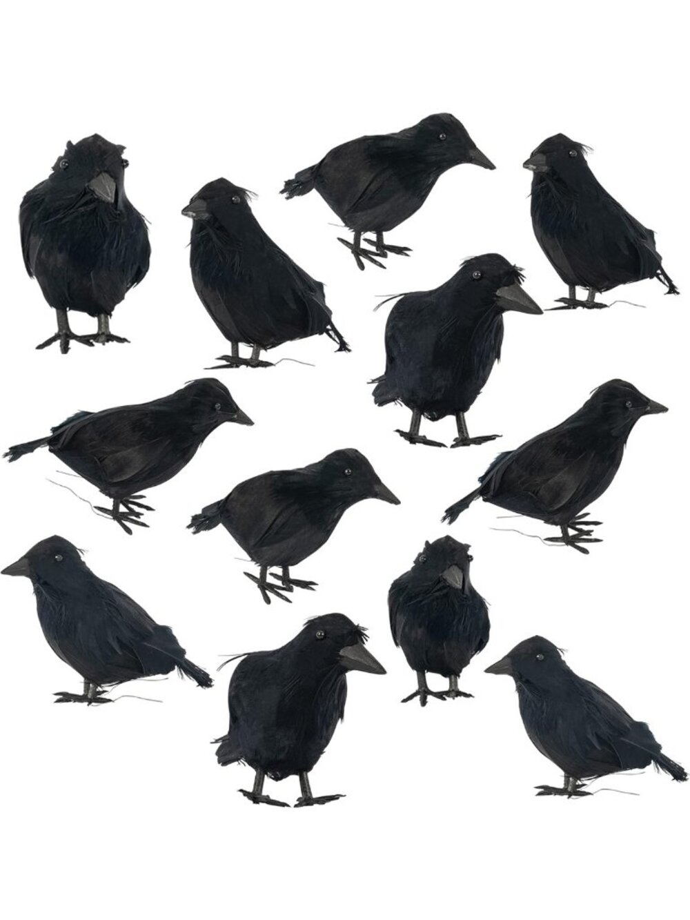 Lifelike Black Feathered Crows for Halloween Decor - 12 Pack Realistic Birds